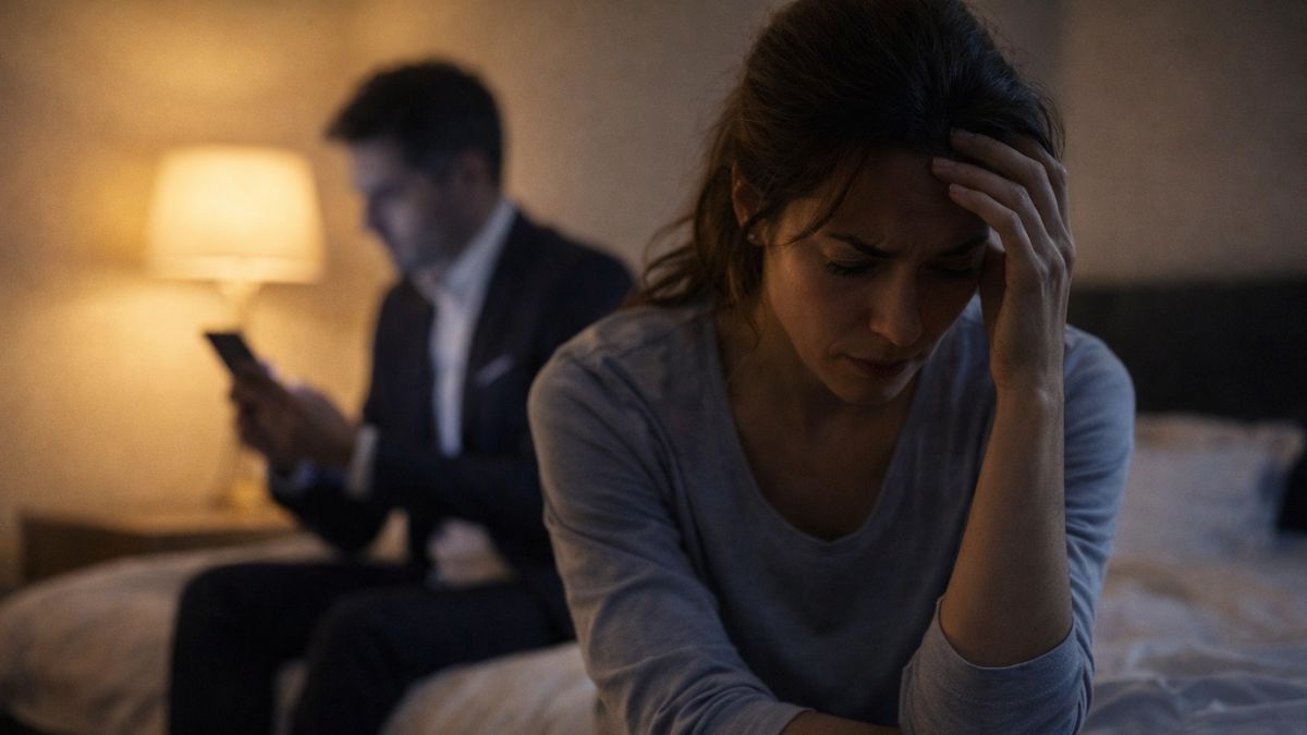 불륜으로 인한 부부가 서로 고통받고 있는 모습 