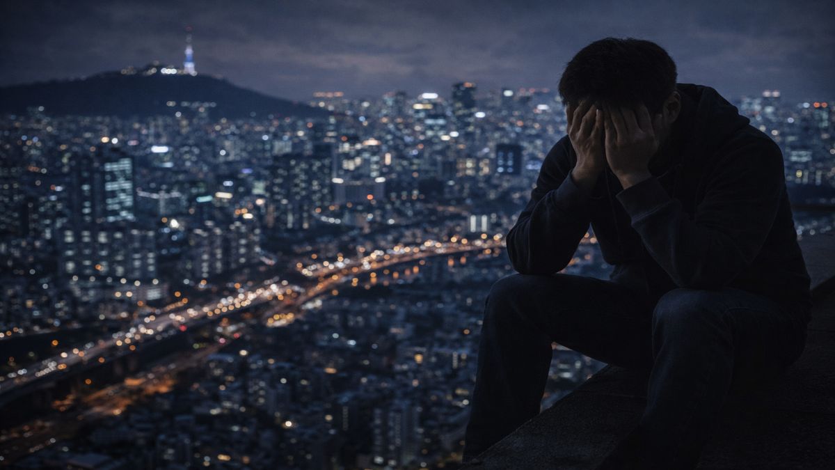 서울의 야경과 고요한 인물