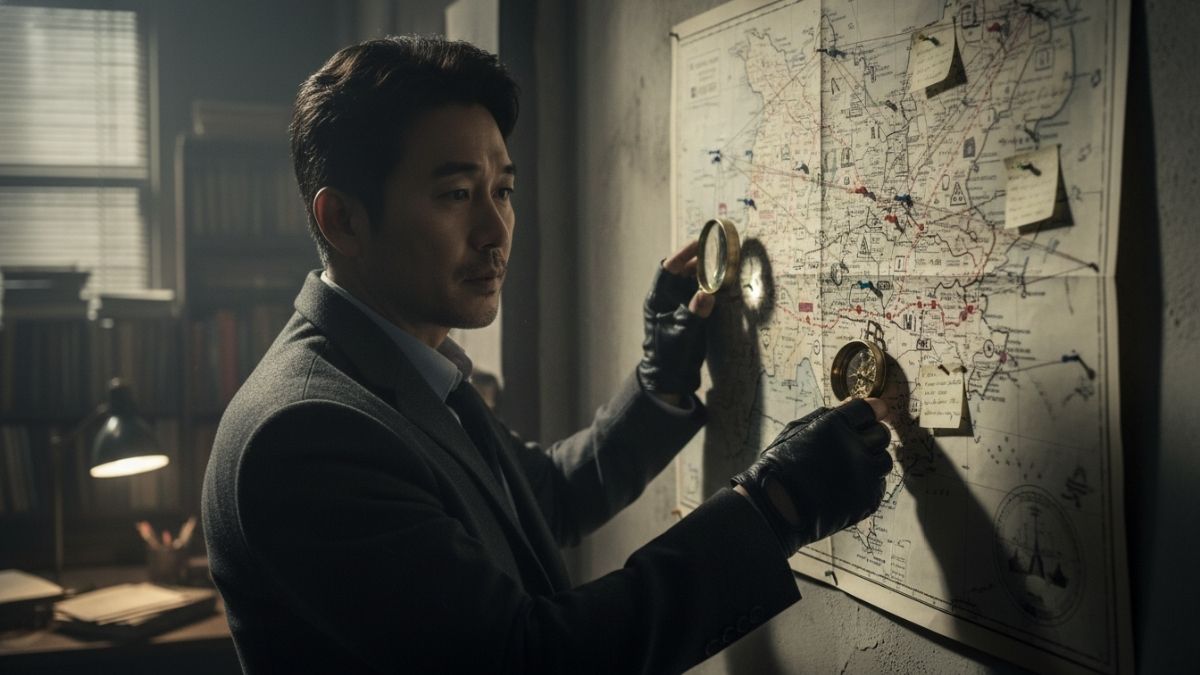 임무를 수행하기 위해 지도살피는 중 