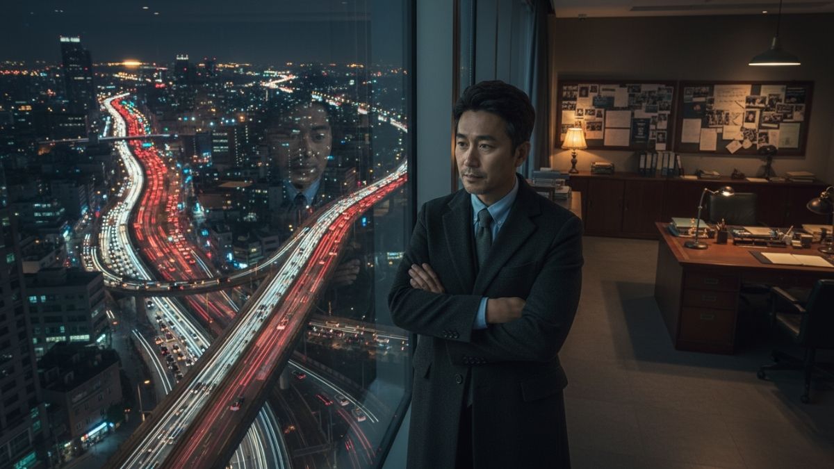 창밖을 바라보며 고민하는 탐정 